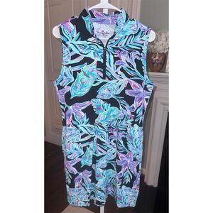 New Coconut Row Tropical Sleeveless‎ Knee Length Dress Multicolor Stretch